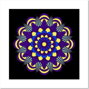 Blue and yellow yoga and meditation flower Posters and Art